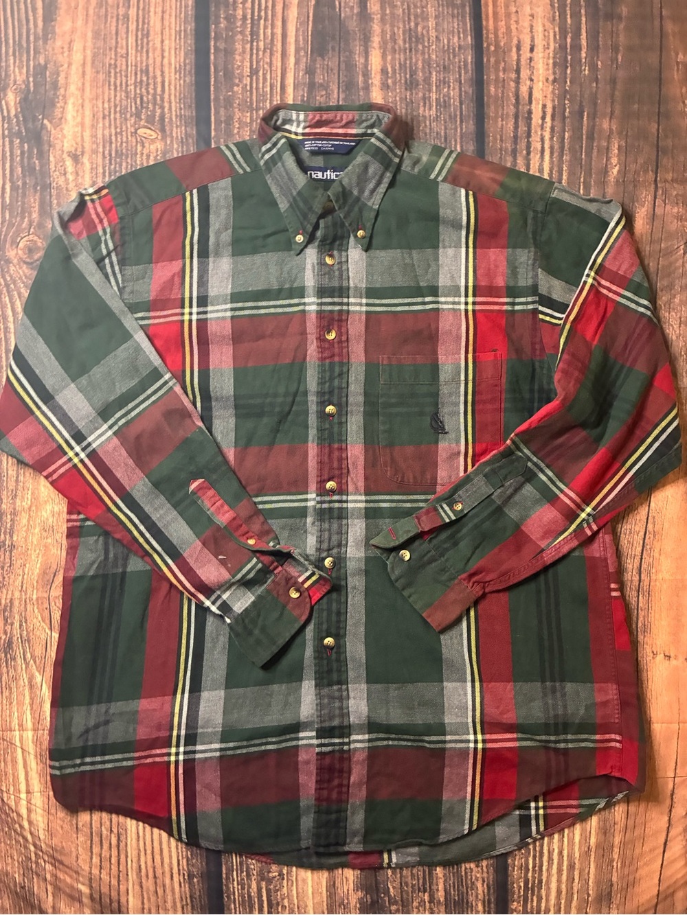 Nautica Red & Green Plaid Button-Down Shirt